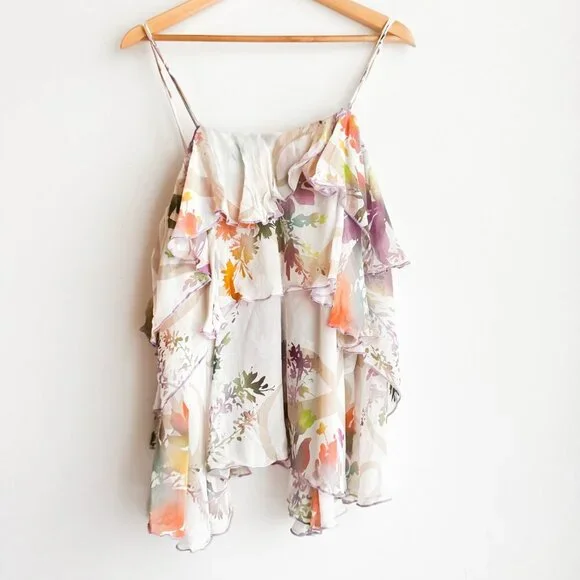 By Anthropologie Tiered Ruffled Blouse Chiffon Light Pastel Floral M - Picture 4 of 5